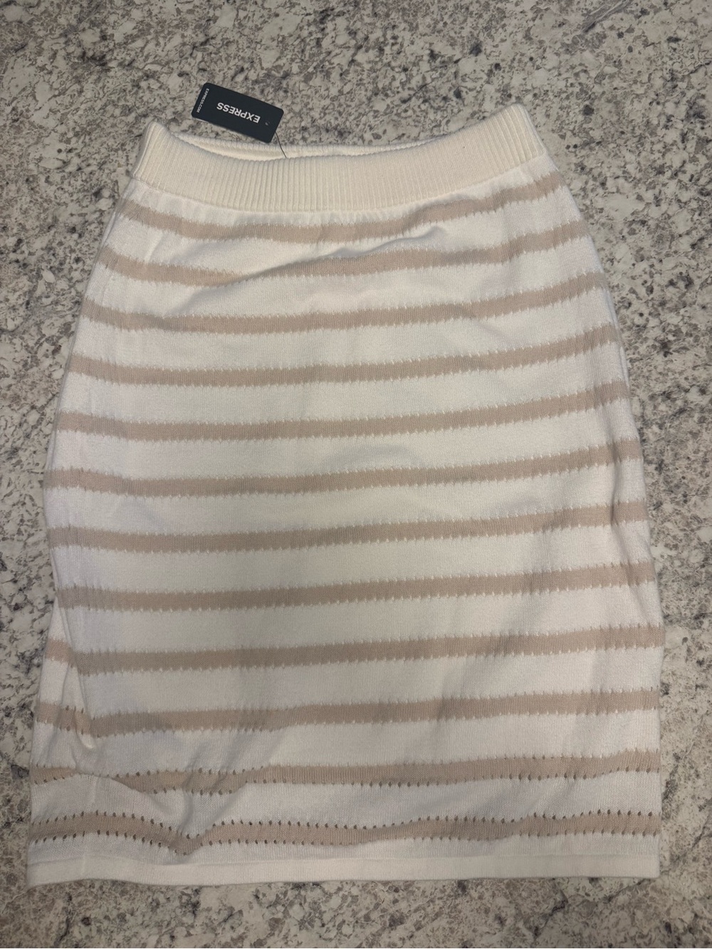 Express Cream and Beige Striped Knit Pencil Skirt